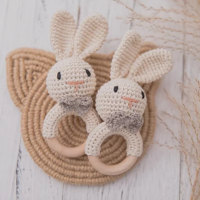 Hochet en Crochet pour bébé, jouet de dentition en bois sans BPA, rongeur en bois, lapin, jeu Mobile, gymnastique, jouets musicaux éducatifs pour nouveau-né 1