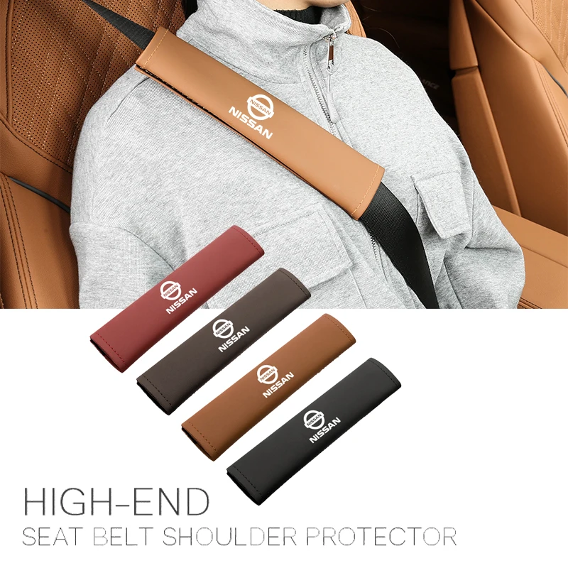 2Pcs Car Safety Belts Shoulder Pad Leather Seat Belt Cover For Nissan