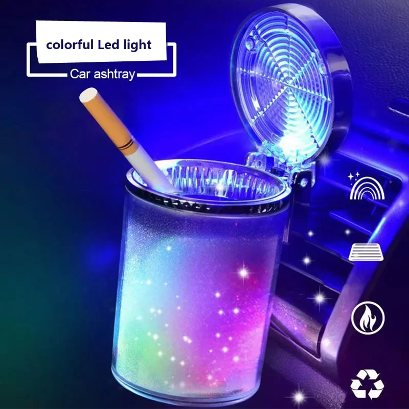 LED 조명이 있는 차량용 재떨이, 밀폐형 뚜껑, 다기능 차량 컵홀더, 에어벤트 재떨이, 쓰레기통, 자동차 실내 장식
