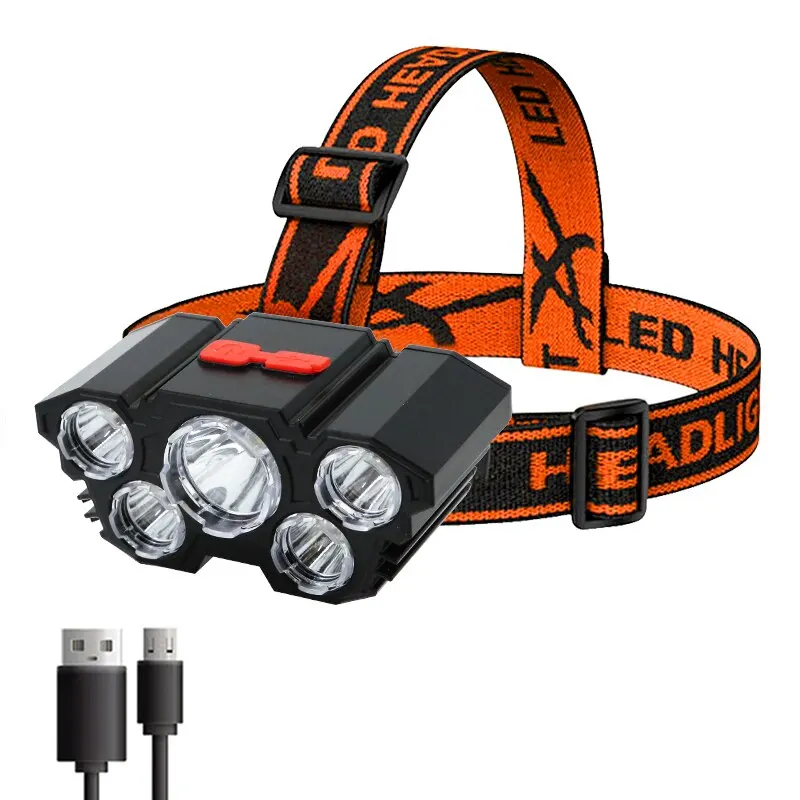 5 LED Flashlight Rechargeable with Built in 18650 Battery Strong Light Camping Adventure Fishing Head Light Headlamp image_0