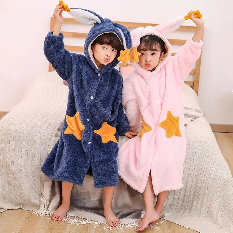 Children's Bathrobe for Girls Clothing Boys Flannel Bath Robes Clothes Kids Sleep Lounge Cartoon Nnightgown Winter Pajama Sets