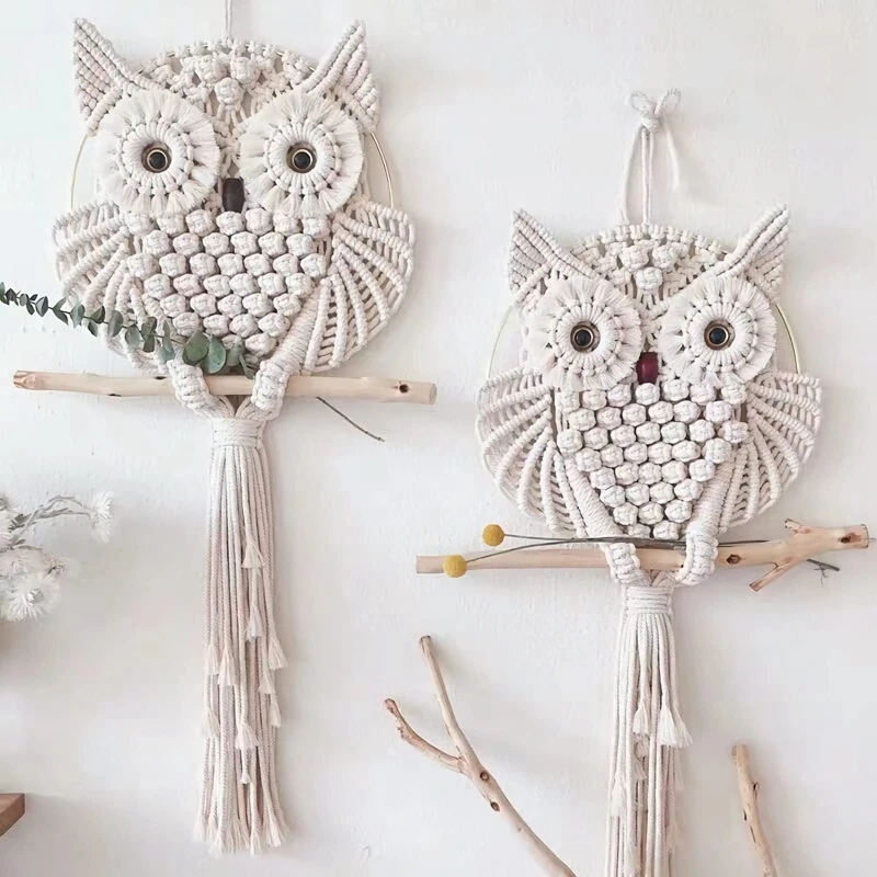 

Nordic style dream catcher cotton Macrome owl tapestry wall hanging handmade tassel dream catcher home Bohemian home decoration