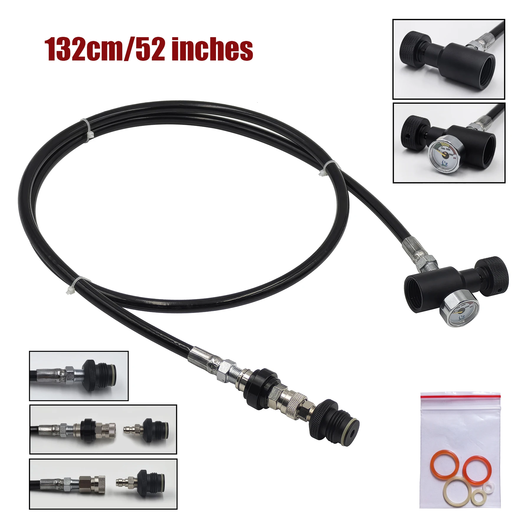 Mangueira Remota de Bobina Hpa Desconexão Rápida Masculina e Feminina Grossa Linha Stright 52 13 m de Comprimento Verificação Deslizante 3000psi Gauge mm
