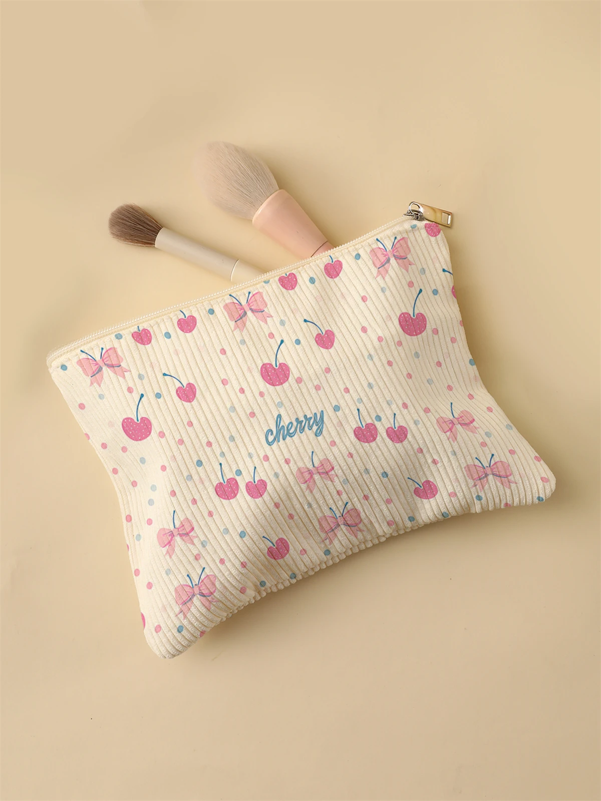 Women's Corduroy Travel Cosmetic Bag Portable Large Capacity Makeup Storage Organizer Zipper Clutch Purse Make up Bag