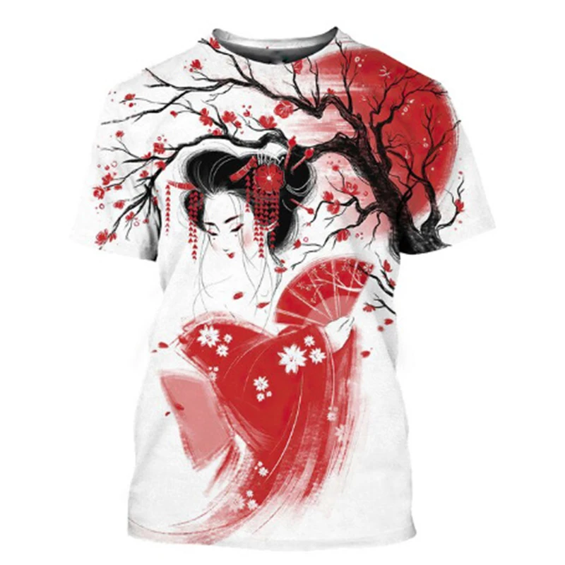 Japanese Geisha 3D Print Short Sleeve T Shirts