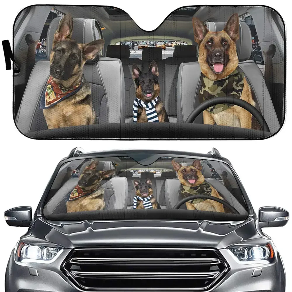 

German Shepherd Driver Car Sun Shade Dog Family Auto Front Window Windshield Animal Car Sunshade Anti-Sunlight Automotive Cover