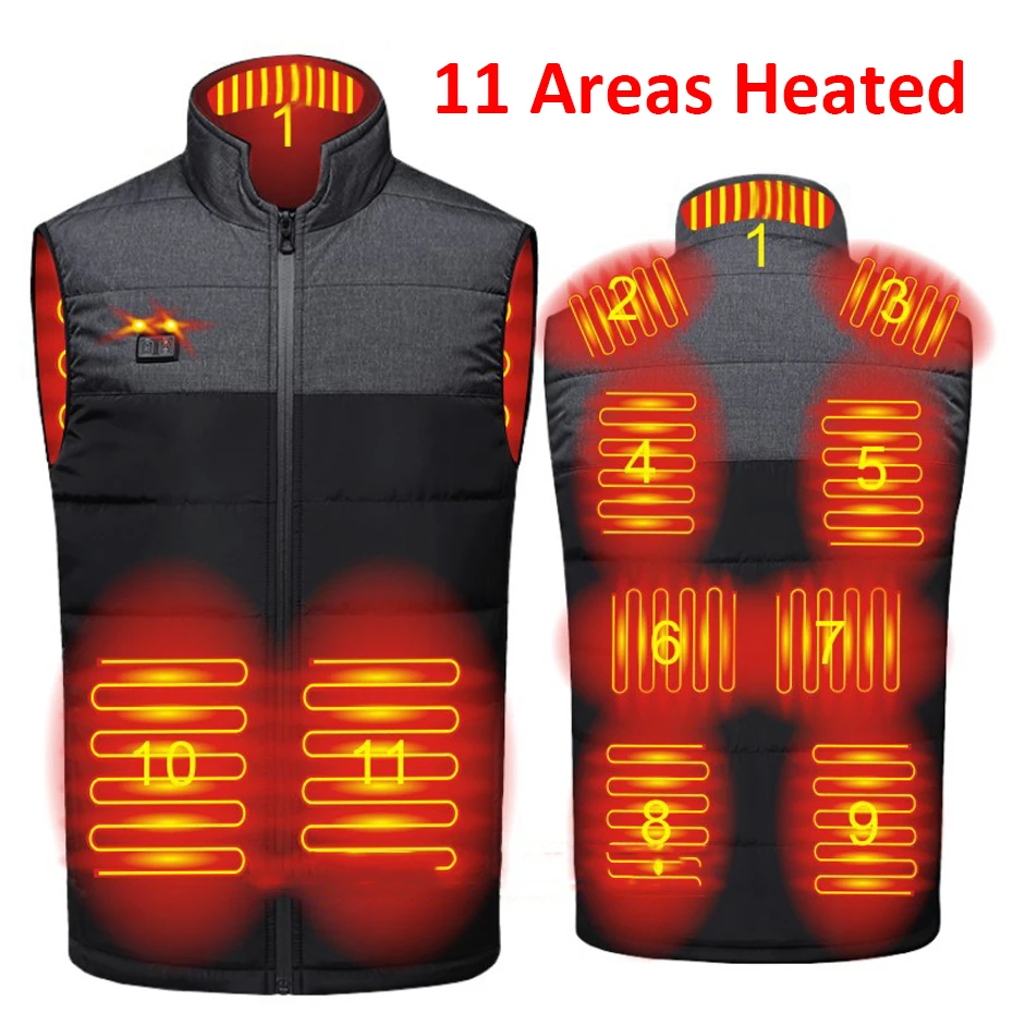 thumbnail image 1 of Chaleco calefactor USB de invierno para hombre, chaqueta con 11 áreas de calefacción infrarrojas, chalecos eléctricos calefactables para invierno, chaqueta sin mangas para hombre, 1 of 4
