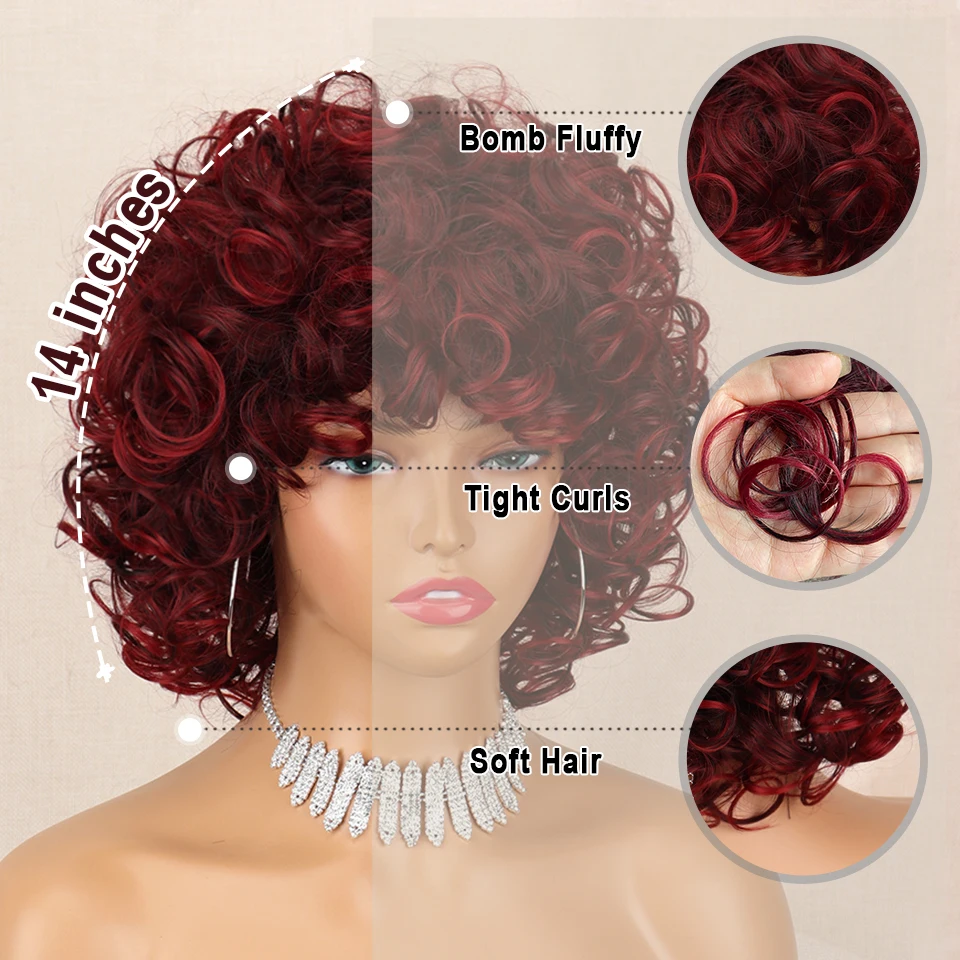 Traqur Lockige Kurzhaar-Perücke Mit Pony – Weicher Afro-Look In Rot, Inkl. Ohrringe & Zubehör