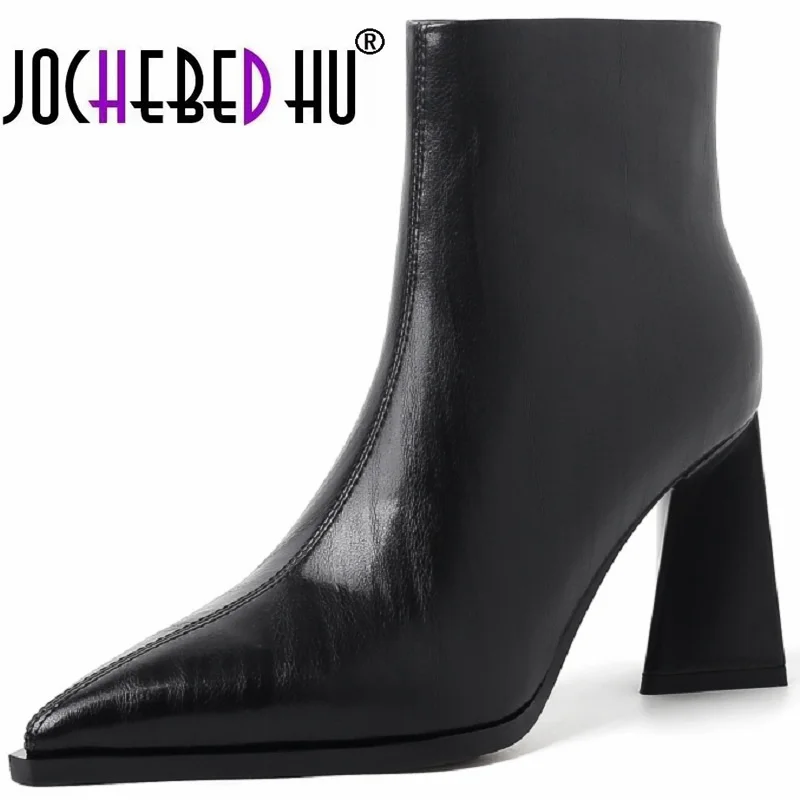 

【JOCHEBED HU】Women Fashion Brand Genuine Leather Shoes Female Side Zipper Ankle Boots Modern Lady Split Cow Leather Winter 33-40