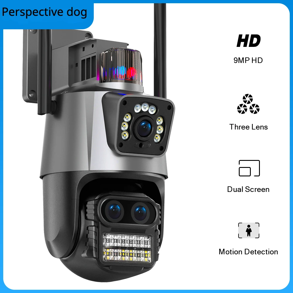 Three lens 9MP WIFI IP 8X zoom camera outdoor dual screen safety 4MP pan tilt camera automatic tracking video monitoring iCSee dual lens wifi e27 bulb camera 2k surveillance full color automatic human tracking 5x digital zoom video security monitor cam