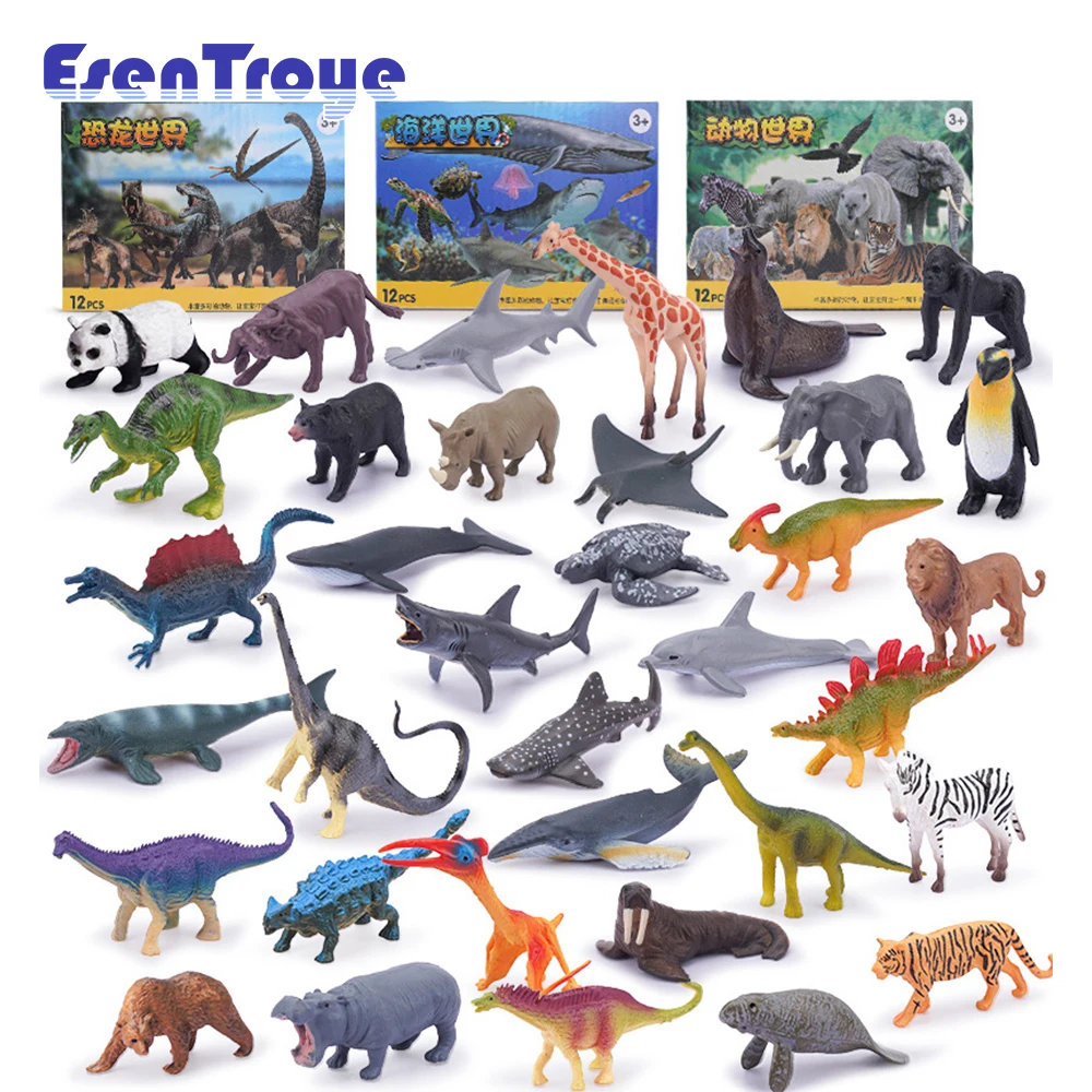

12pcs Dinosaur World Soft Rubber Simulation Model Marine Animals Forest Animal Set For Boys And Children Solid Puzzle Toy Gift