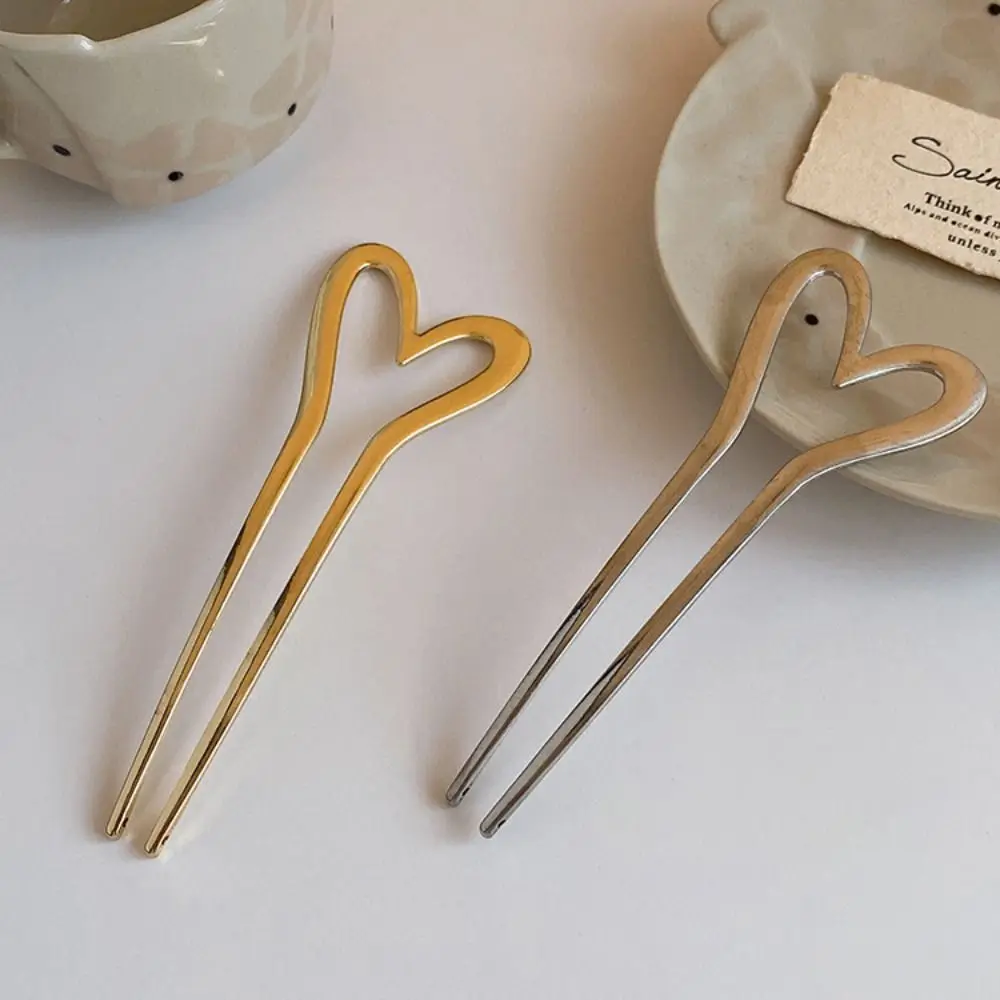 Sweet Love Heart Metal Hair Sticks for Women Girls Headwear Fashion U-shaped Hairpin Hair Comb Hair Style Tool Accessories loving heart arch metal wedding arch 6 89ft 2 1m heart shaped golden white arch climbing frames for wedding birthday