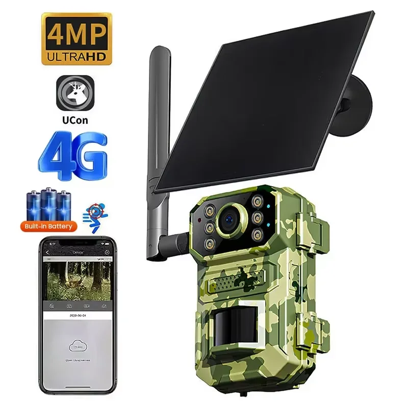 Caméra trail solaire 4MP 4G détection PIR mouvement carte SIM phototrap vision IR nocturne surveillance extérieure