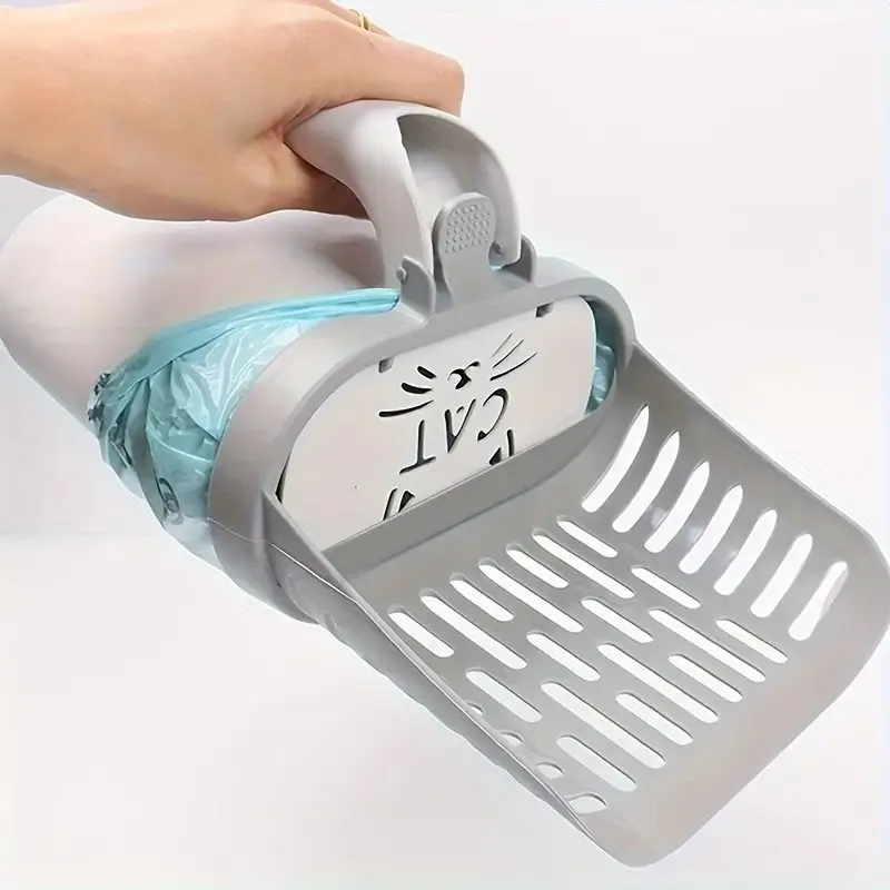 [Easy Use Cat Litter Scoop] Cat Litter Scoop with Waste Bag Holder, Plastic Cat Litter Box Cleaner, Easy Use for All Cat Breeds, 1