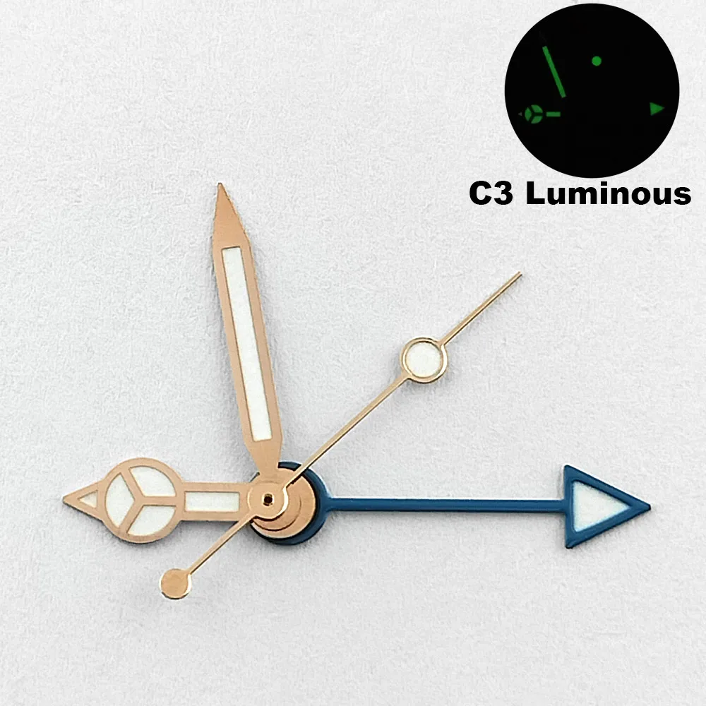 Silver Black Rose Gold 13mm GMT Watch Hands with Luminous Accents