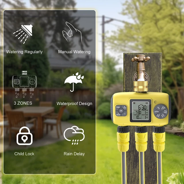 3-Outlet Automatic Water Timer Garden Irrigation Watering System Smart Independent Control Sprinkler Programmer Tools 2