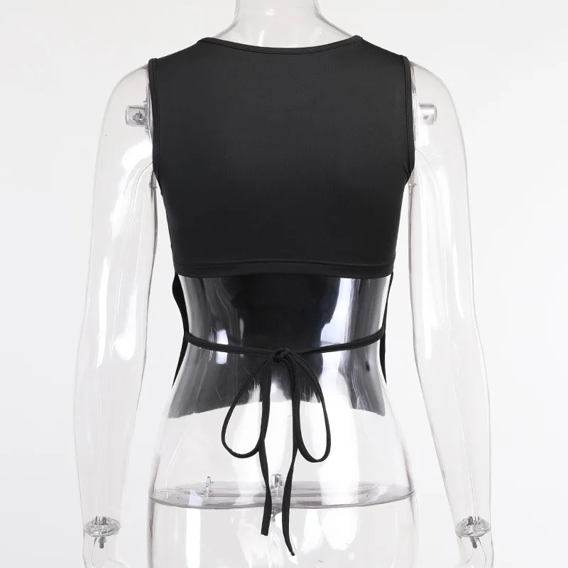 Fashion Summer New Women's Crew Neck Sleeveless T-Shirt Y2k Sexy Open Back Irregular Strappy Vest Solid Color Top Women Clothes