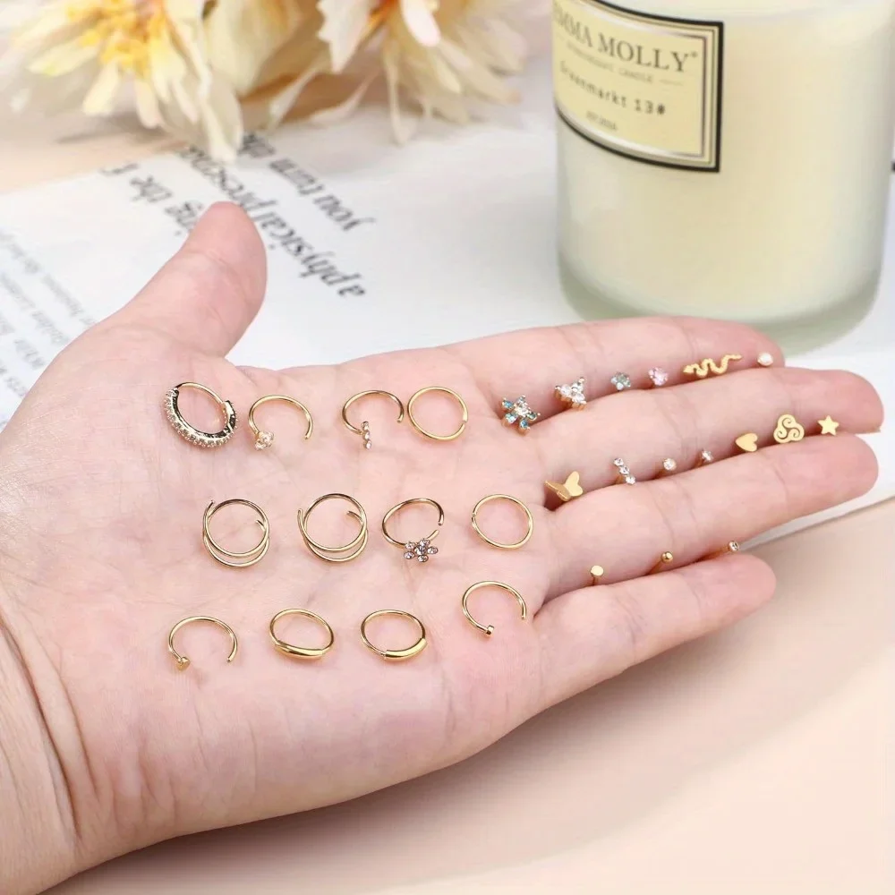 Piercing Jewelry Nose Rings Body Piercing Jewelry Body Jewelry Nose Studs 1pc Surgical Steel Nose Ring Set Hypoallergenic Stainless Steel L Shaped for Men Women Stylish Nose Piercing Jewelry
