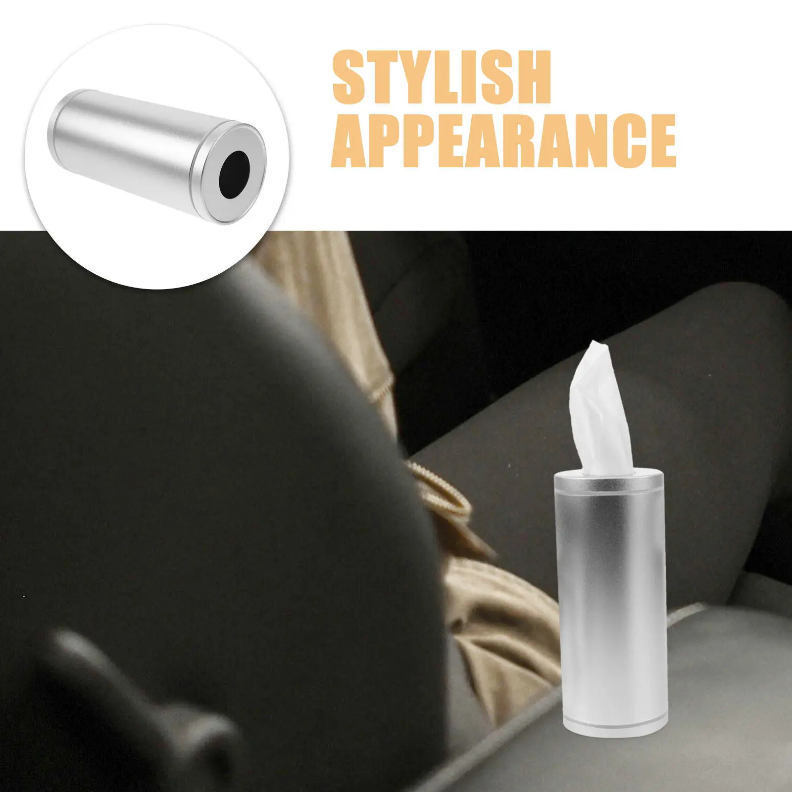 2Pcs 자동차 용 원형 티슈 박스 알루미늄 합금 실린더 자동차 티슈 홀더 컵 홀더 호환 공간 절약 빠른 접근 냅킨