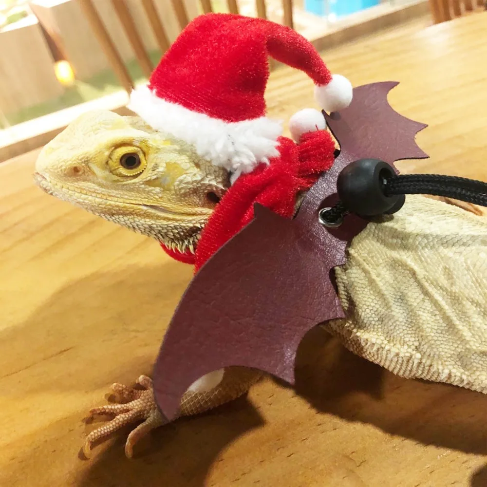 1 Set Lizard Santa Hat Reptile Hats with Scarf Holiday Dress Up Soft Christmas Lizard Santa Hat Reptile Apparel Clothes Outfits
