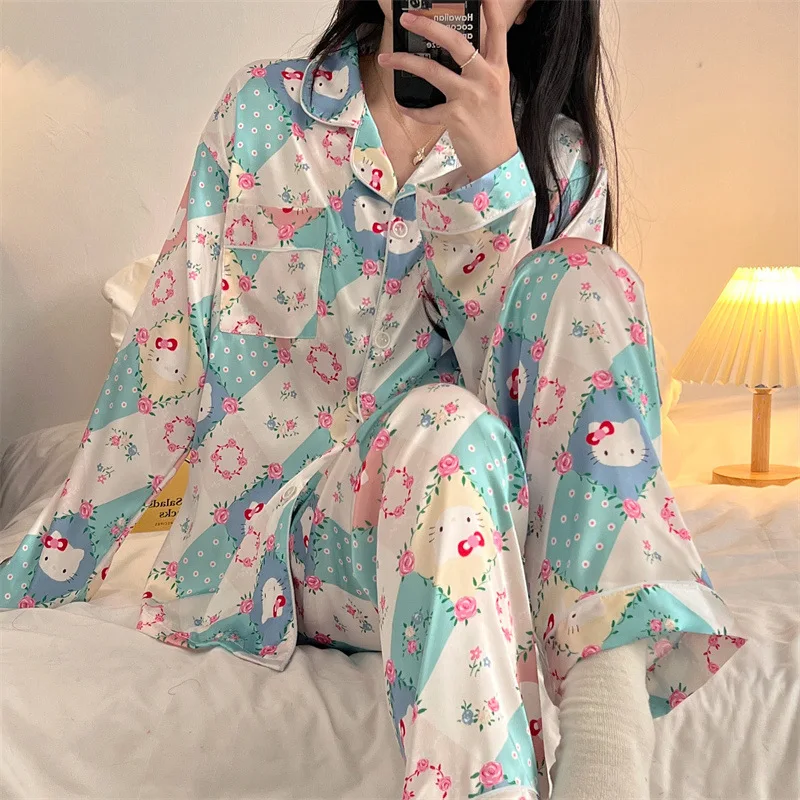 

Sanrio Hello Kitty Stuff Spring and Autumn Models Long Sleeves Pajamas Suit Cute Cartoon Student Dormitory Tracksuit Wholesale