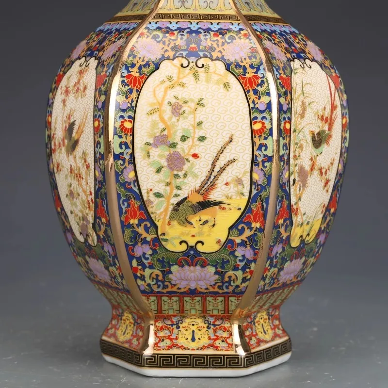26.5cm/Jingdezhen Ceramic Hexagonal Vase Antique Enamel Porcelain Antique Antique Antique Entrance Vase 2