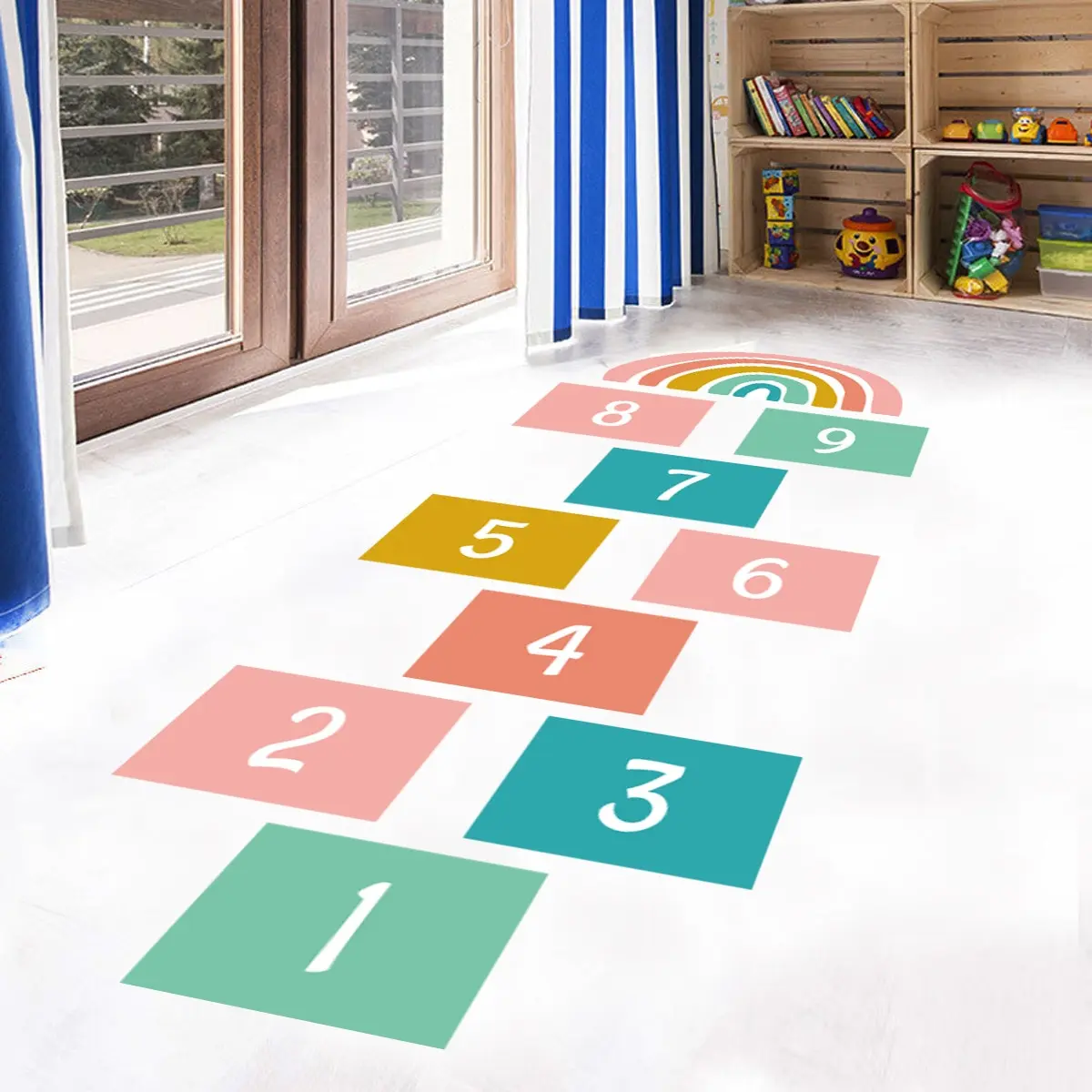 

Colorful Square Grid Numbers Children's Game Floor Decals for Kindergarten Living Room Floor Decoration Rainbow Wall Stickers