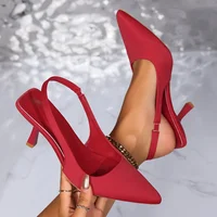 Sandales d'été à talons hauts pour femmes, bout fermé, simples, fines, mi-talon, mode, bout pointu creux, nouvelle collection 2024 5