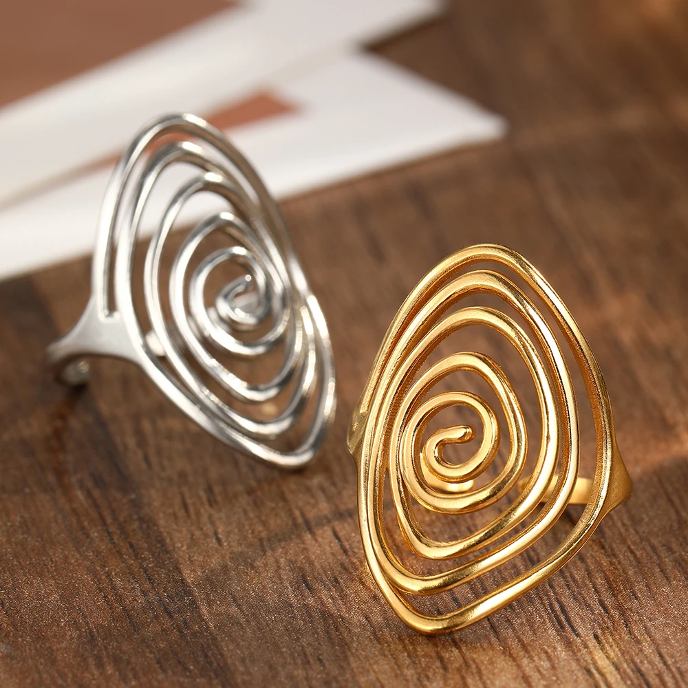 DOTIFI Offener Ring aus Edelstahl mit geometrischer Spirale für Männer und Frauen, Retro, einzigartig, übertriebenes Design, verstellbarer Ringschmuck – Detail 12