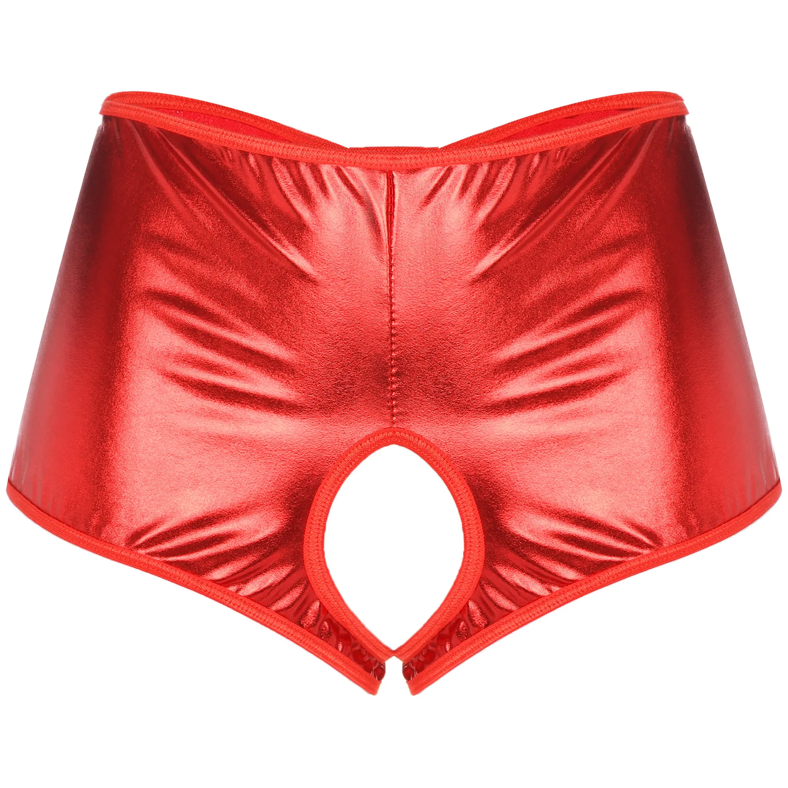 thumbnail image 1 of Ropa interior elegante para mujer, bragas sexis sin censura, disfraz sexual abierto en la entrepierna, pantalones cortos metálicos brillantes, calzoncillos abiertos a tope de tiro bajo, 1 of 5