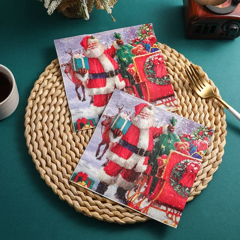 10/20pcs 2-Ply 33c Party Fine Dining Home Disposable Paper Napkins Printed Napkins Colourful Christmas Collection Square