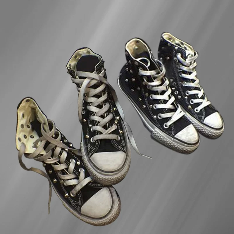 Creative black plus size rivets do old hip hop punk show canvas