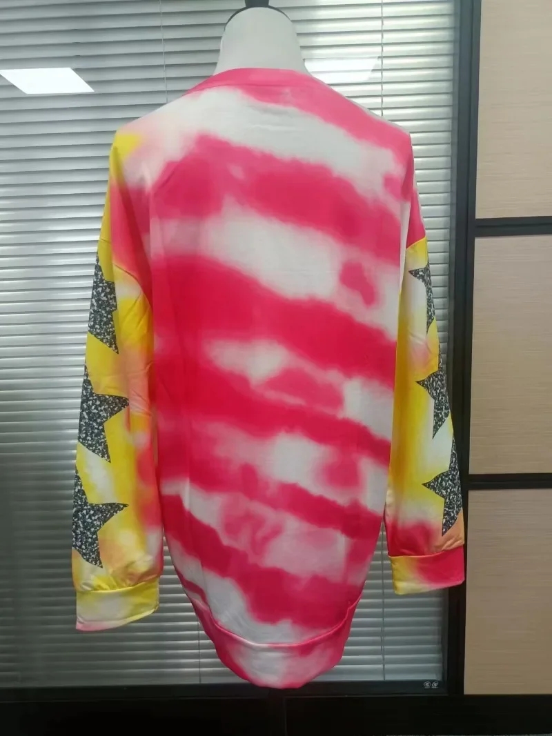 2023 New Women Casual Tie Dye Printing Crewneck Harajuku Sweatshirt Loose Streetwear Y2k Long Sleeve Hoodies Plus Size Clothing