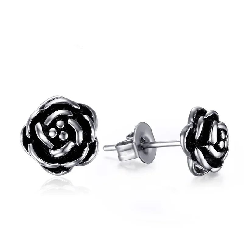 

Classic Ancient Silver Color Black Rose Flower Floral Shaped Metal Stud Earrings for Women Party Jewelry Accessories