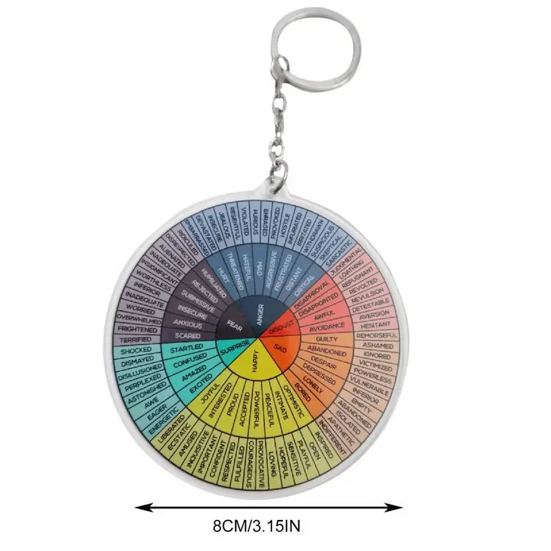 Emotion Wheel Chart Keychain Vintage Round Keychain Mood Wheel Keychain Bag Ornament Stress Management Friendship Remembrance 6