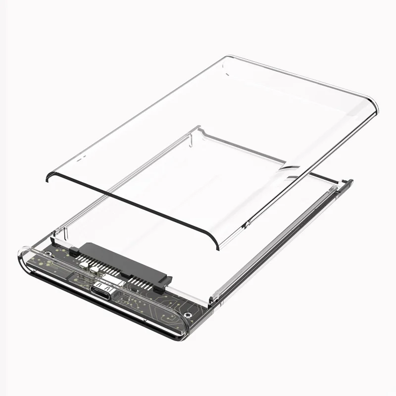 Caso do disco rígido externo transparente, Caddy Box, Enclosure, SSD, SATA para USB 3.0, Tipo-C 3.1, Adaptador