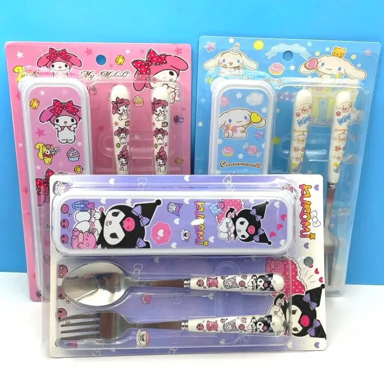 

Sanrio Mymelody Kuromi Cinnamoroll Stainless Steel Tableware Set High Appearance Level Female Laurel Dog Fork Spoon Small Gift