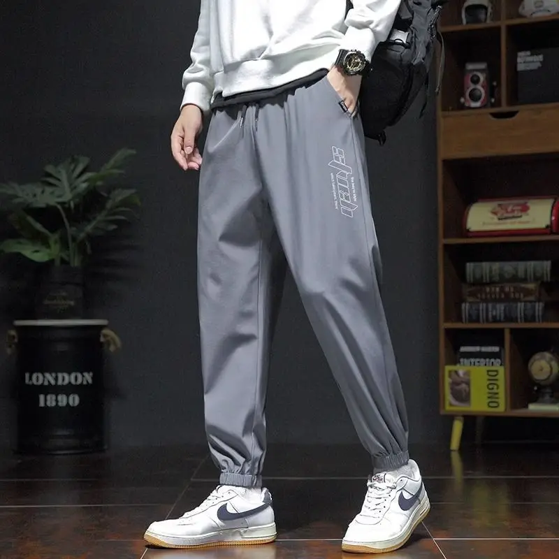 Summer Men Big Size Quick Drying Thin Straight Sports Pants Korean Clothing Male Versatile Casual Elastic Waist Loose Trousers