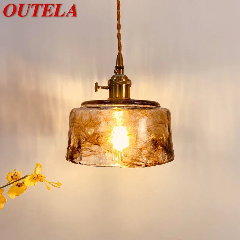 

OUTELA Nordic Brass Pendent lamp Modern Bedroom Bedside lamp Art Glass LED Restaurant Bar Aisle Chandelier