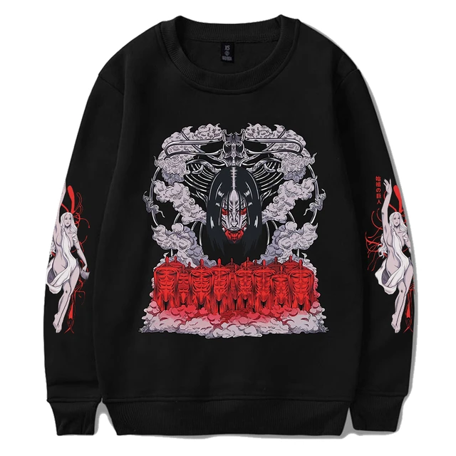 Sudadera con capucha de manga larga con estampado de Anime negro suelta  para mujer