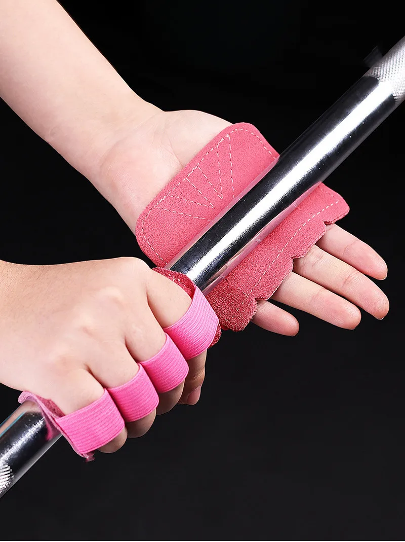 1Pair Weight Lifting Training Gloves Palm Protection Cowhide Fitness Sports Gymnastics Grips Pull Ups Weightlifting Workout 3