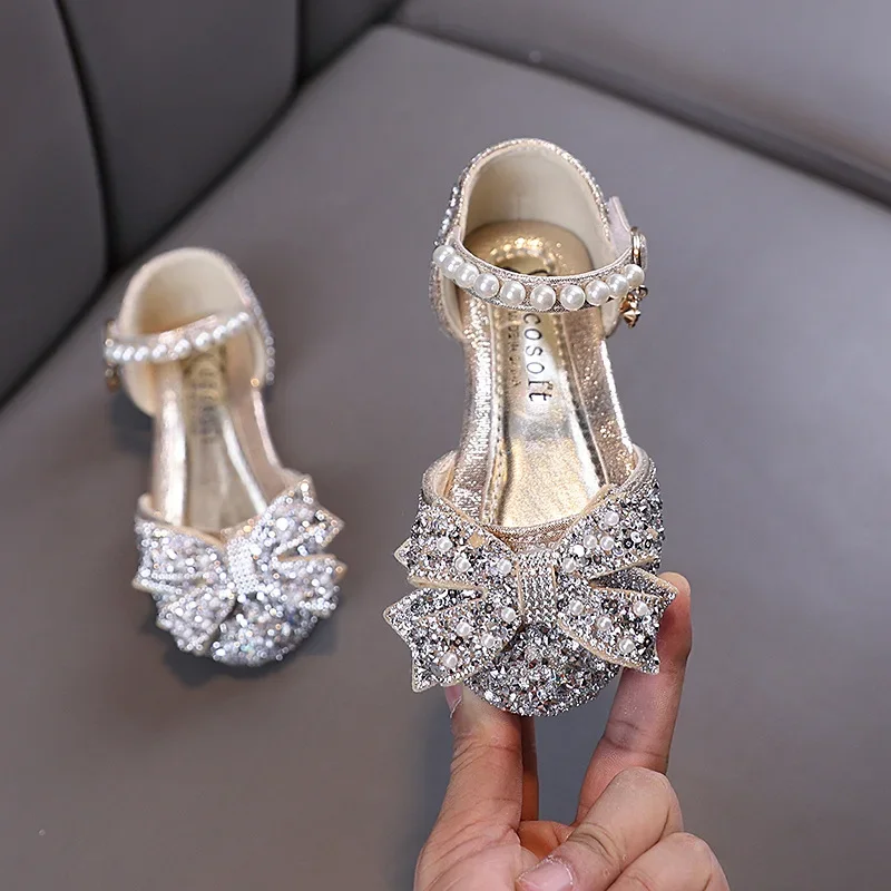 Girls Rhinestone Flat Sandals Non Slip Kids Fashion Shoes