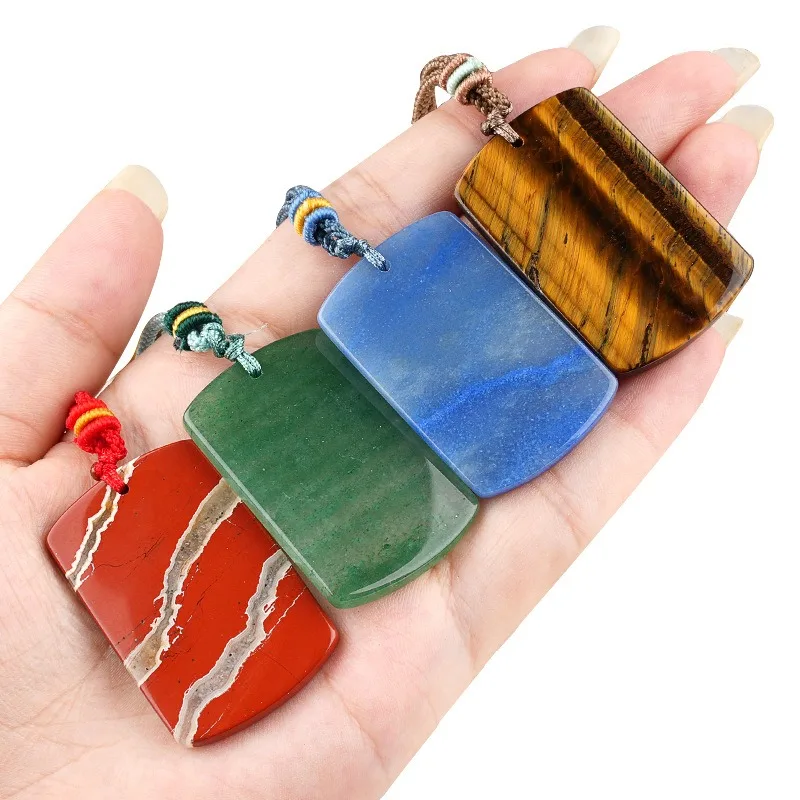 Natural Stone Jade Pendant No Trouble Rectangle Square Necklace for Peace and Safety Rectangular Charm Jewelry Accessory
