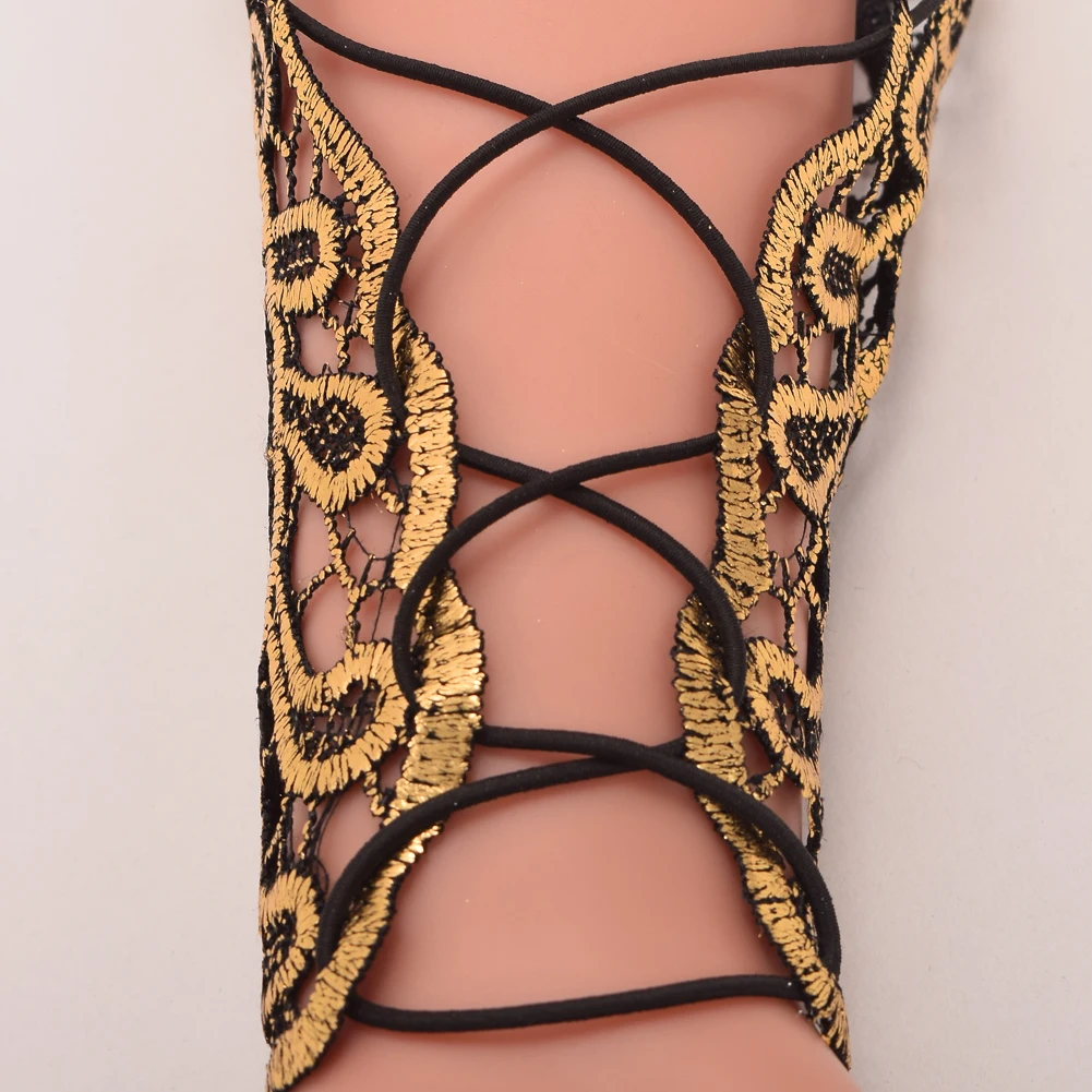 Medieval Golden Lace Gloves Vintage Gothic Queen Cosplay Accessory Victorian Armband Bracer