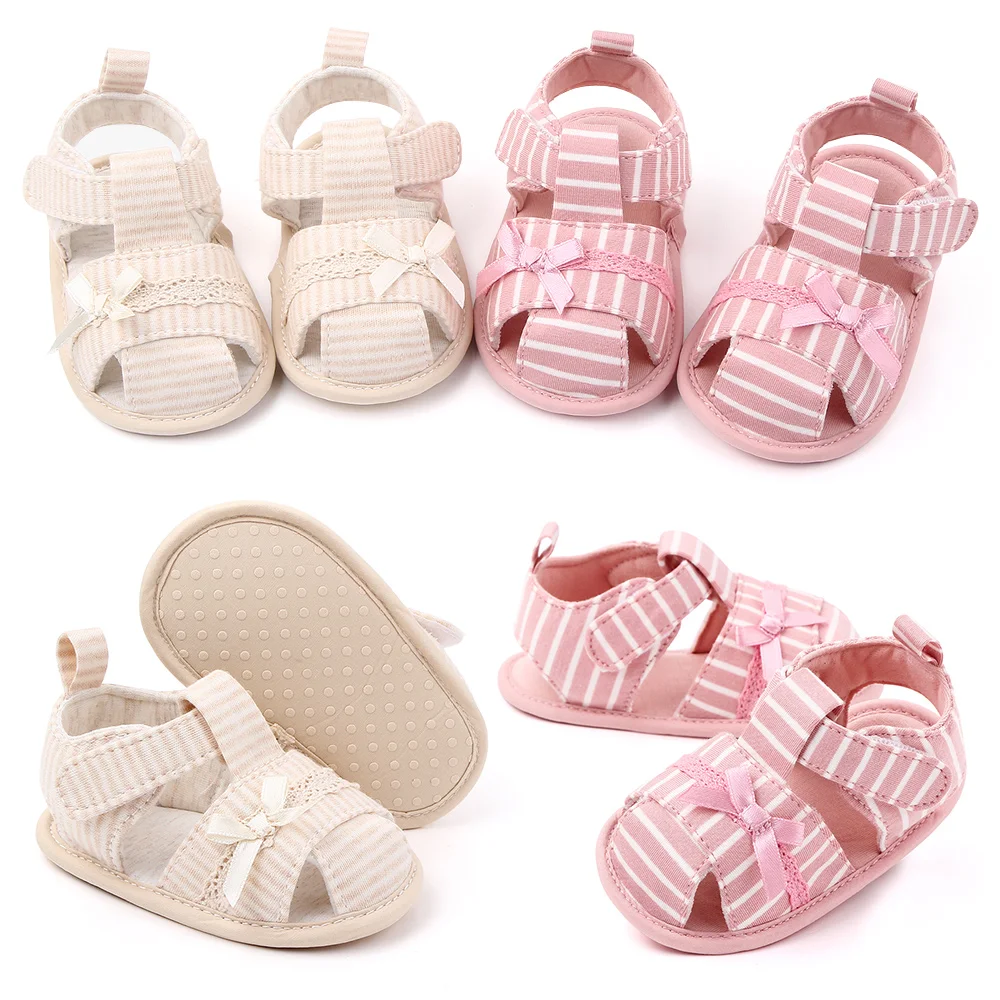 Baby Girl Soft Sandal for Spring and Summer Toe-covered Breathable Soft Light Cotton Anti-slip Toddler Girl Shoes 1