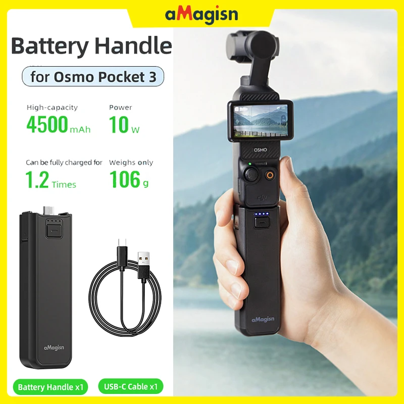 aMagisn 4500mAh Battery Handle for DJI Osmo Pocket 3 Camera Charger Handheld Power Bank Charging Secure Type-C Interface