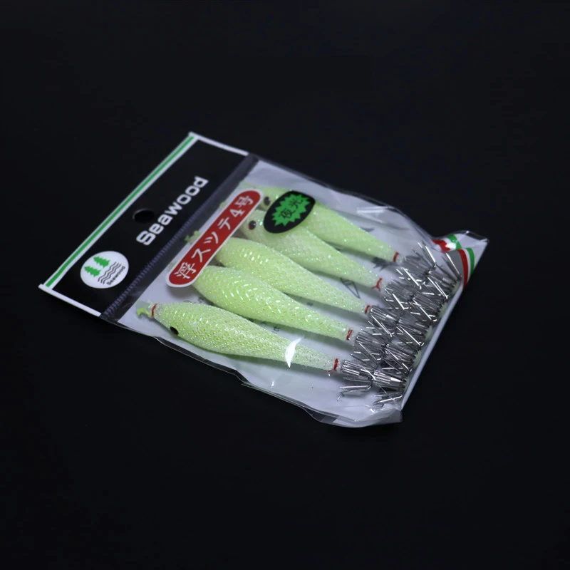 5PCS/bag 6cm7cm9cm Artificial Fluorescent Fishing Lures Squid Hook Cuttlefish Jigs Bait Spinnerbait Wood Shrimps Sea Fishing 6