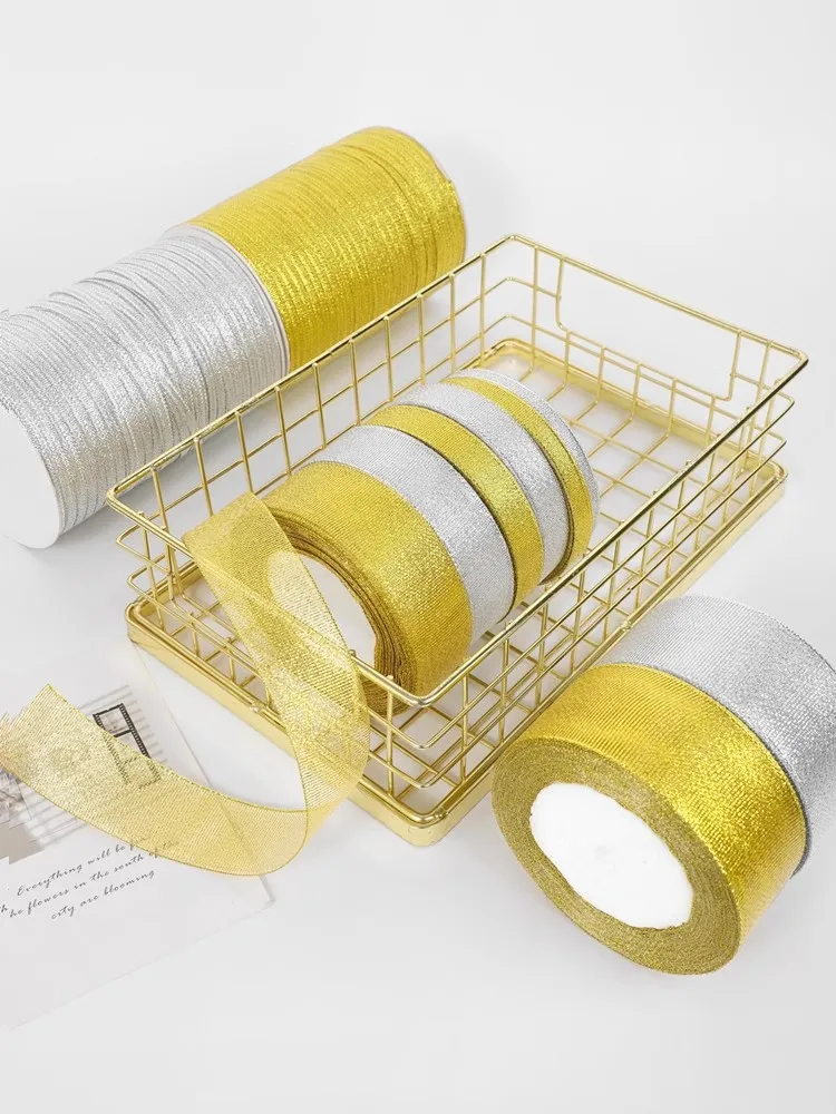 Gold & Silver Glitter Ribbon Set - 6 Sizes, 25 Yards for Gift Wrapping & DIY Crafts