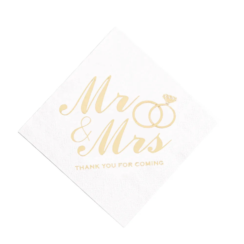 100PCS Mr&Mrs Wedding Paper Napkins Disposable 3-PLY 10inch disposable tableware paper napkins