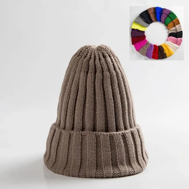 Winter Knitted Hat For Women Acrylic Beanie Unisex Elastic Warm Hip Hop Cap Soft Baggy Bonnet шапка женская Wholesale 5